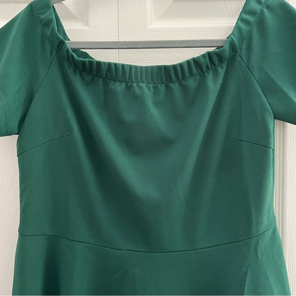 Huskary Forest Green Off the Shoulder Stretchy High Low Dress Sz Large - Picture 5 of 12